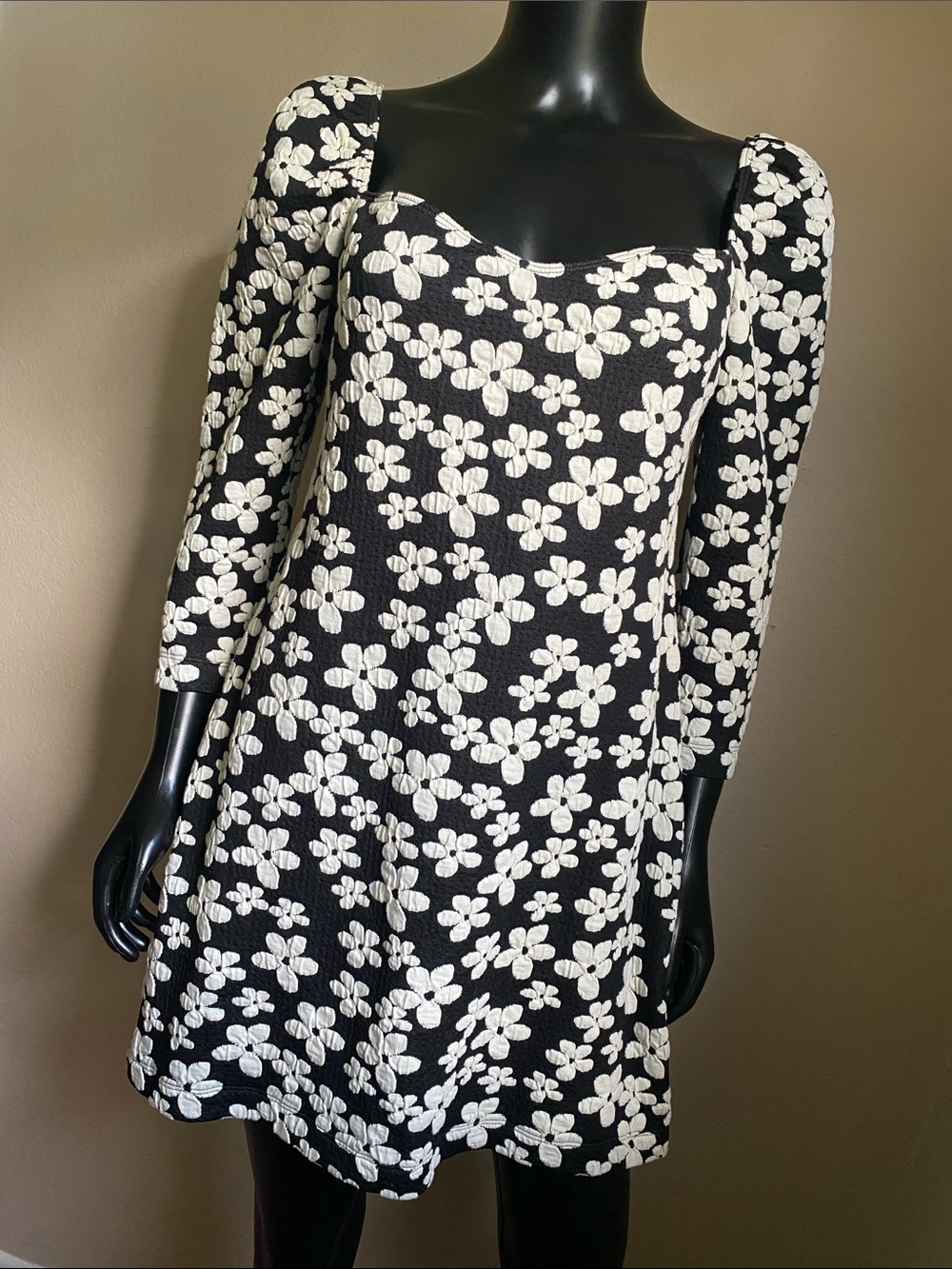 Corey Lynn Calter Black & White Floral Square Neck Dress